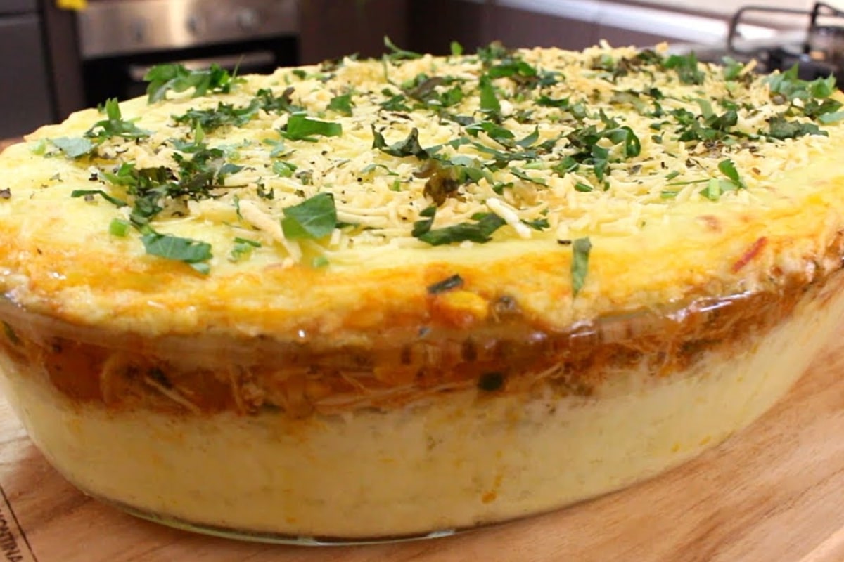 Gratinado de frango com mandioca