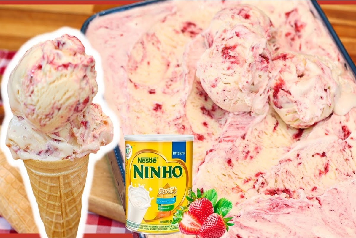 Sorvete de Leite Ninho com Morango