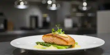 Salmão selado gourmet com aspargos e molho cítrico, prontos em 30 minutos