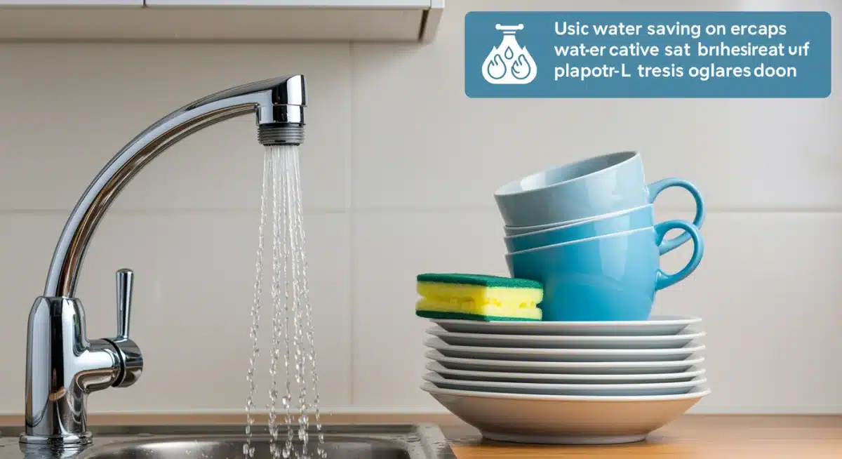 Torneira com arejador, representando a economia de água na cozinha.