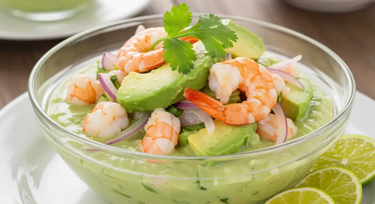 Ceviche de camarão e abacate, uma opção exótica e leve para o calor.