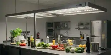 Família preparando refeição em cozinha moderna e higienizada em 2026.