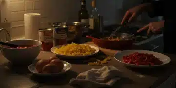 Pessoa preparando um jantar rápido e saboroso na cozinha