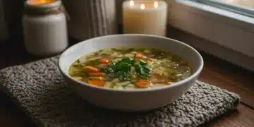 Sopa de lentilha com legumes e especiarias, em uma tigela aconchegante para o inverno.