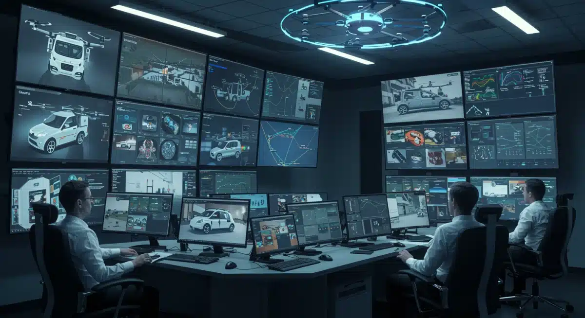 AI control room monitoring autonomous delivery fleet operations.