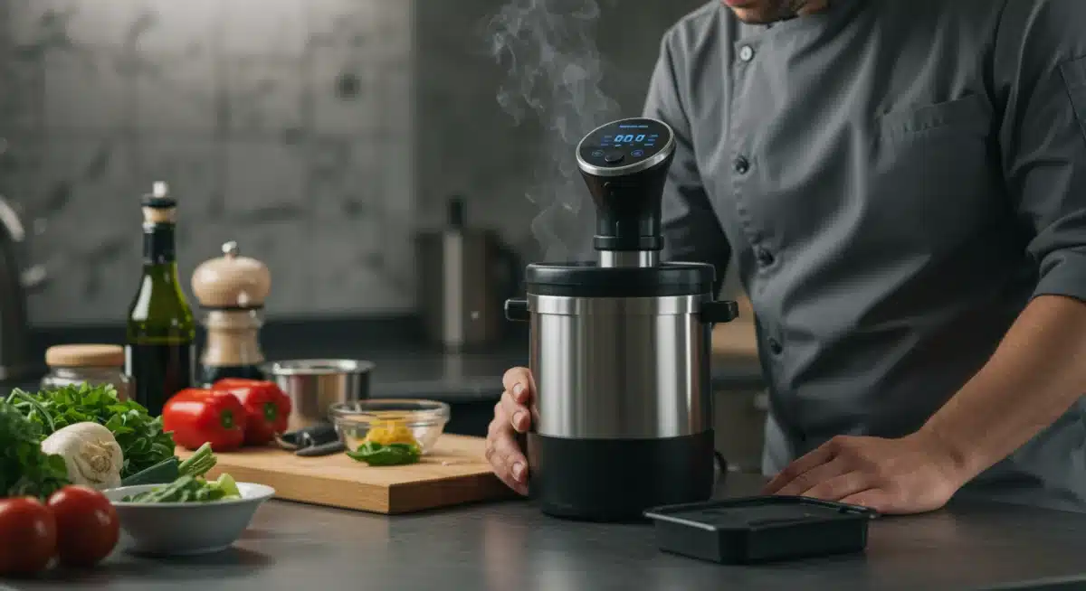 Chef operating advanced sous vide setup