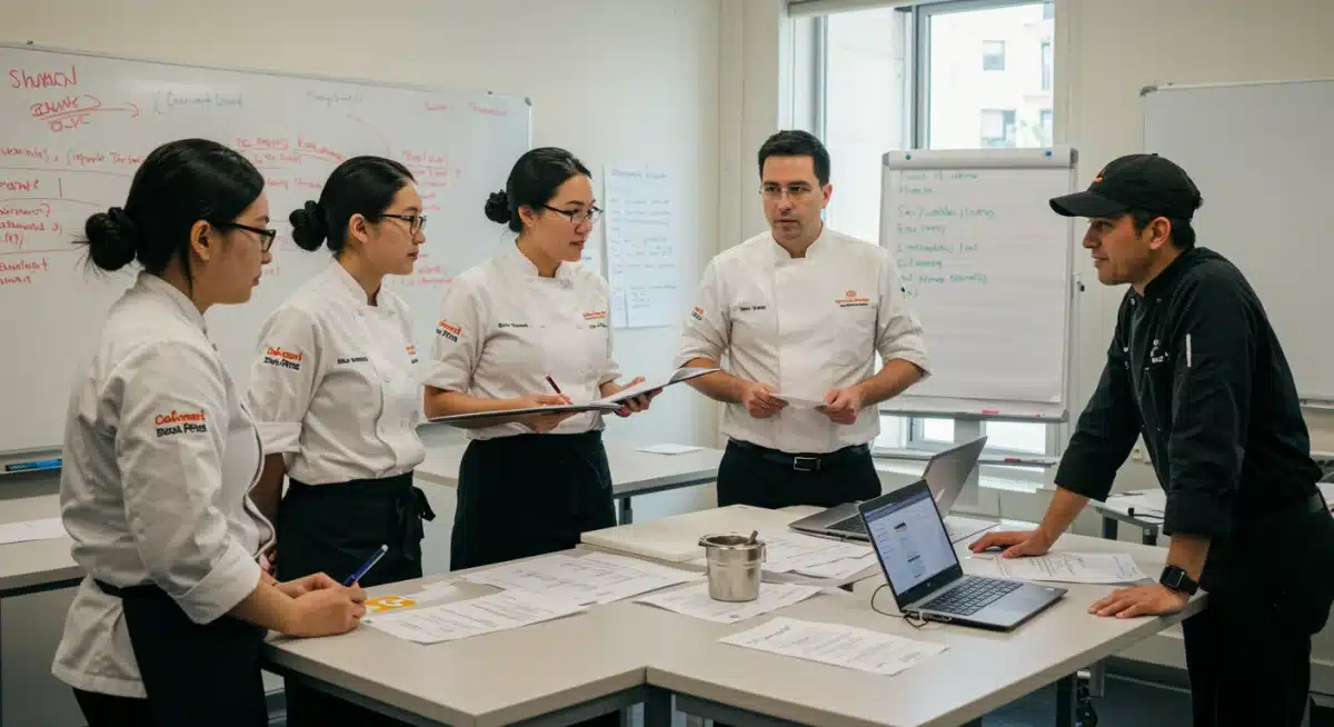 Culinary professionals discussing sustainable sourcing and menu innovation