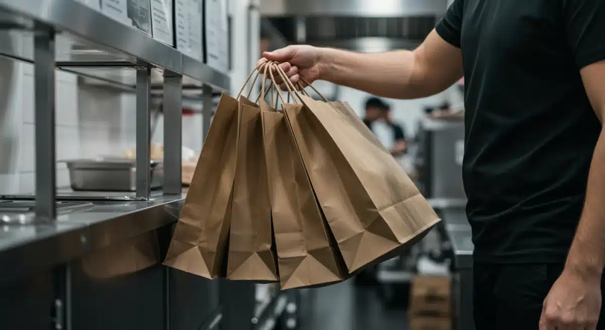 Food delivery driver picking up multiple orders from a ghost kitchen