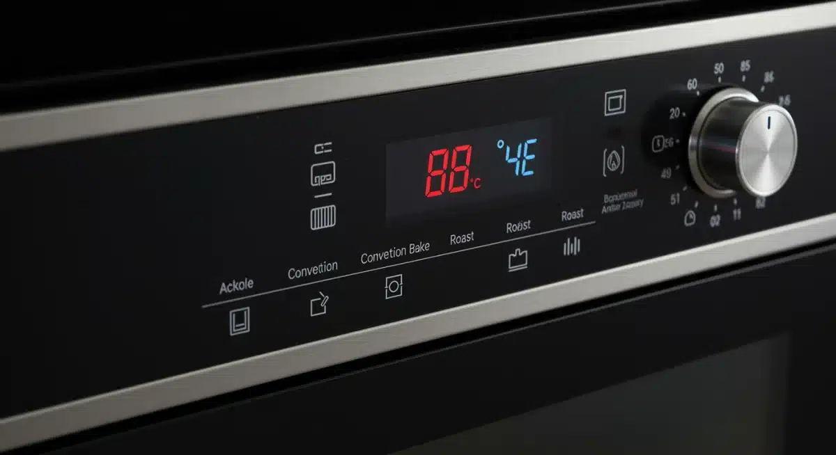 Digital oven control panel showing precise temperature settings and various baking modes.