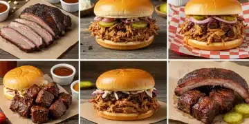 Diverse regional BBQ dishes from across the United States, showcasing variety.