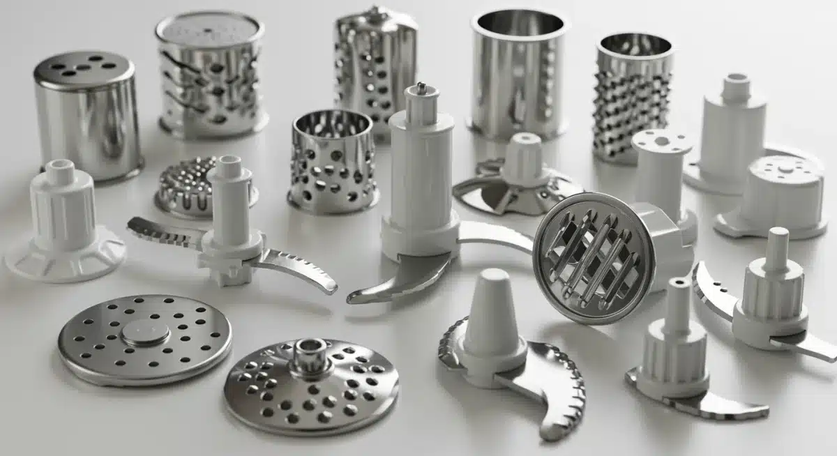 Assortment of sharp, interchangeable food processor blades for different tasks