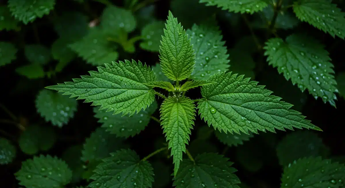 Close-up of fresh stinging nettle plants in their natural habitat