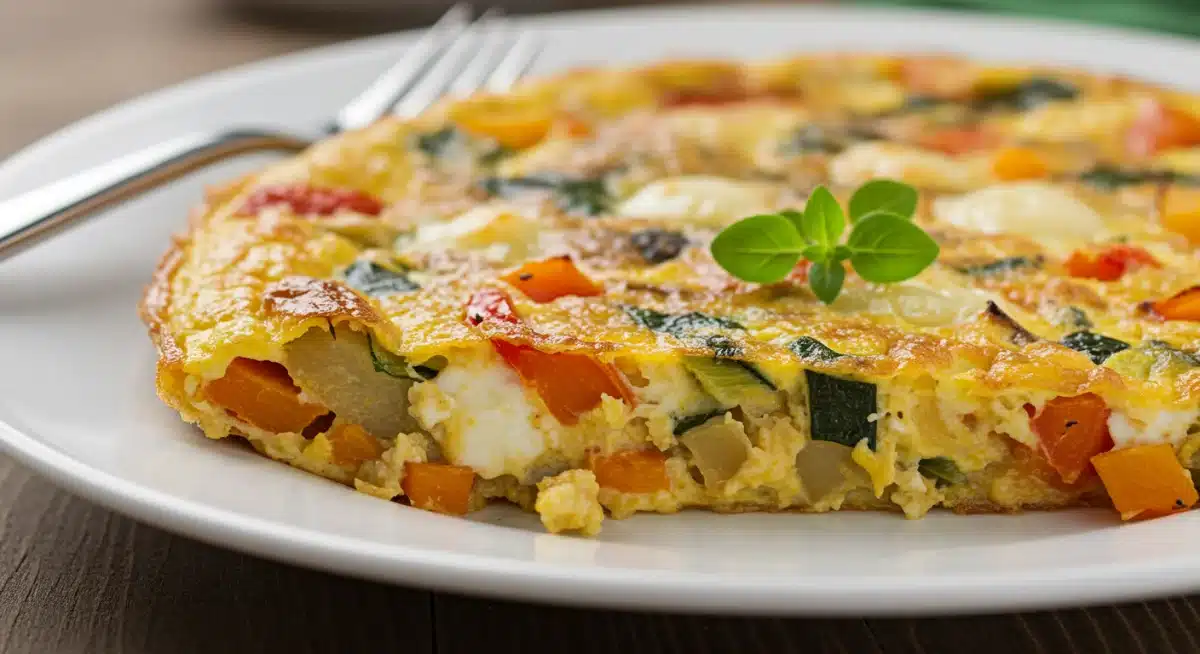 Frittata de verduras asadas sobrantes, un plato fácil y nutritivo para aprovechar al máximo los ingredientes.