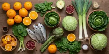 Variedad de frutas y verduras frescas de temporada en España para un menú saludable de enero.