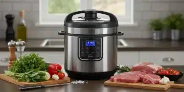 futuristic advanced pressure cooker on modern kitchen counter