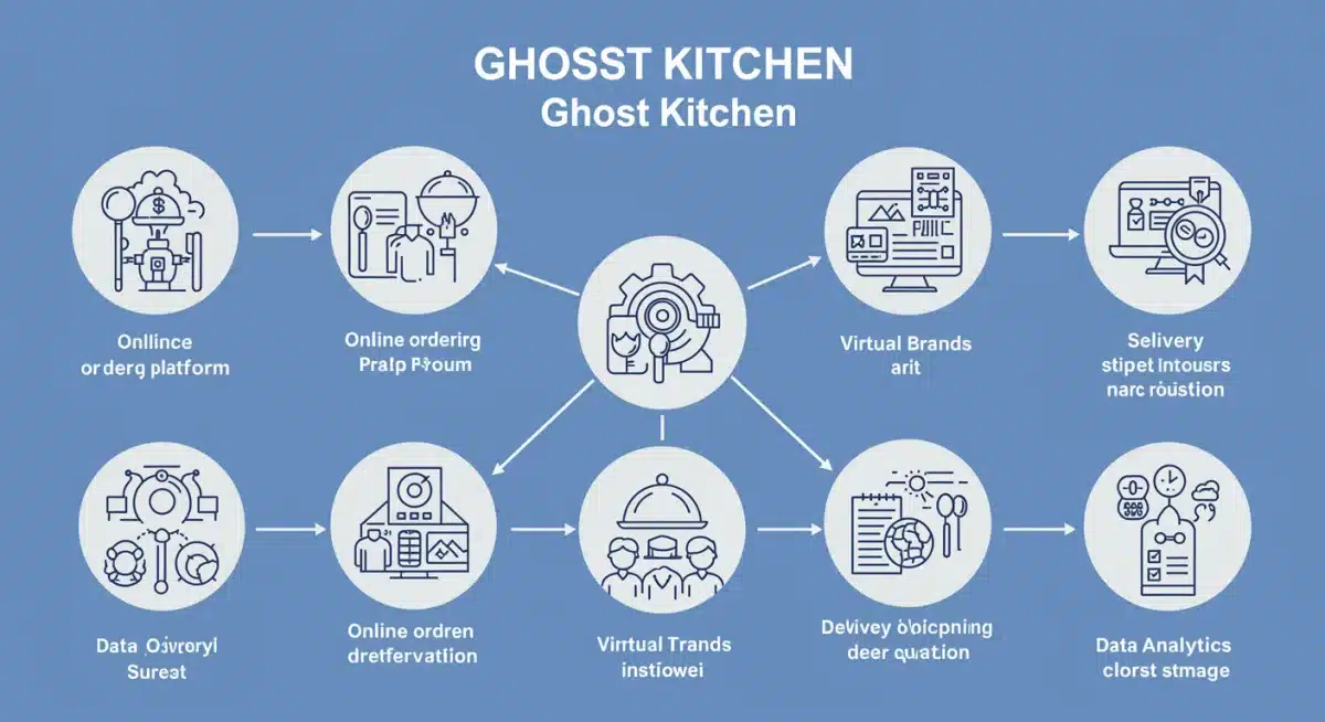 Infographic depicting the ghost kitchen ecosystem and technology integration