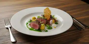 Gourmet dish with expertly paired ingredients and vibrant colors