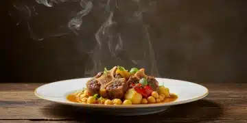 Guiso español tradicional cocinado al vacío, mostrando su textura perfecta y jugosidad.