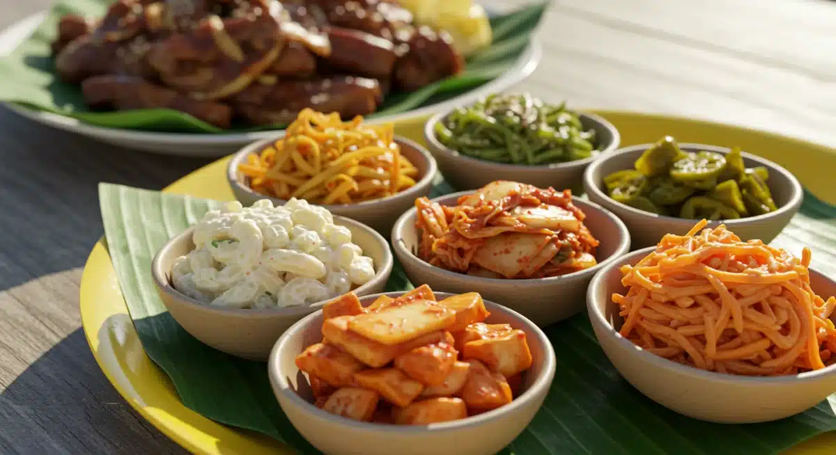 Variety of delicious Hawaiian plate lunch side dishes