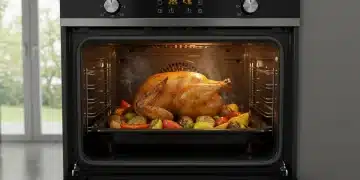 Horno moderno con pollo asado y verduras, cocción uniforme perfecta