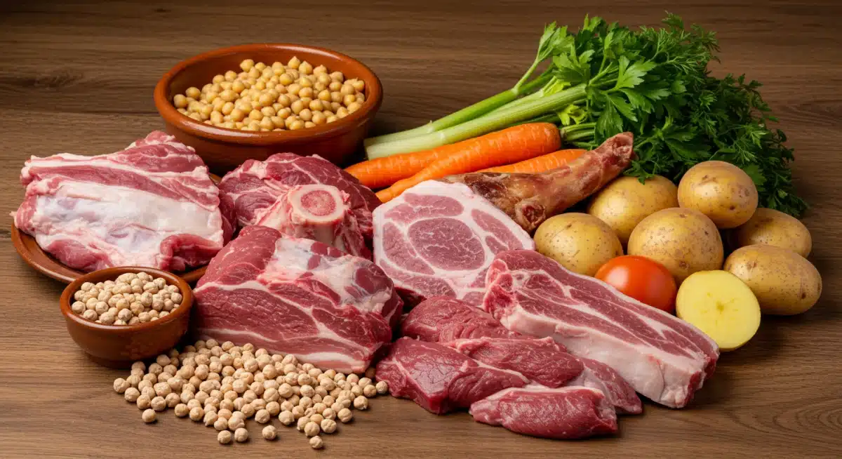 Ingredientes frescos y de calidad para un auténtico puchero andaluz.