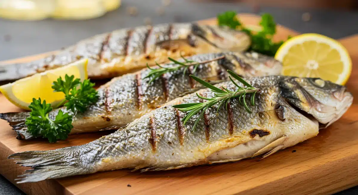 Lubina salvaje a la plancha con hierbas frescas y limón