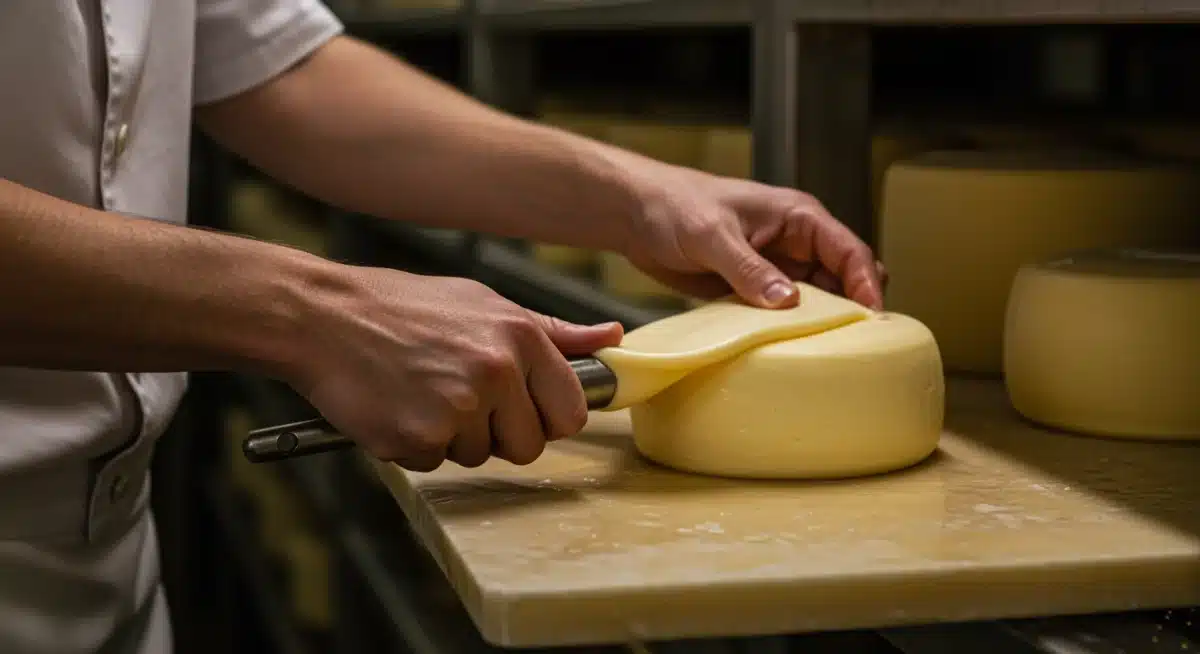 Maestro quesero elaborando un queso artesanal español