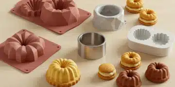 Variedad de moldes de repostería innovadores para 2026, mostrando diseños modernos y texturas.