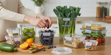 Variety of fresh produce stored optimally in a modern kitchen setting