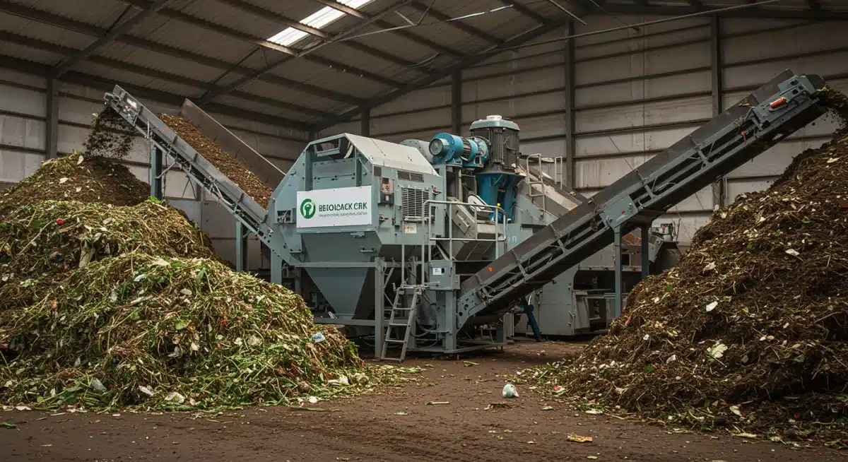 Organic food waste being processed into compost at a facility