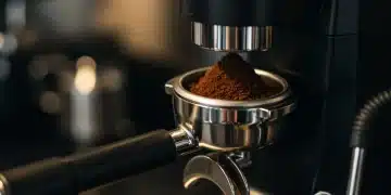 High-precision coffee grinder preparing grounds for espresso.