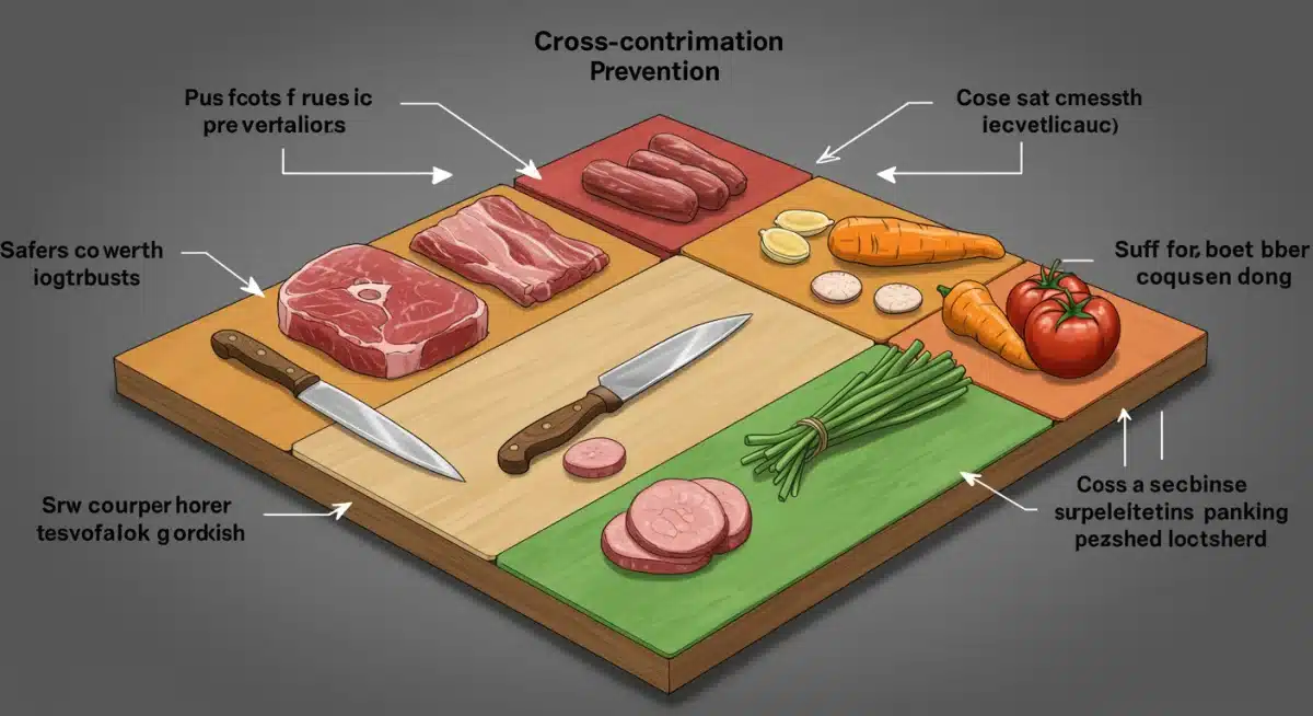 Infografía sobre prevención de contaminación cruzada en tablas de cortar.