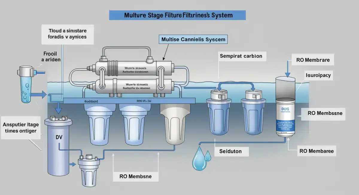 Diagram of a multi-stage reverse osmosis water filtration system