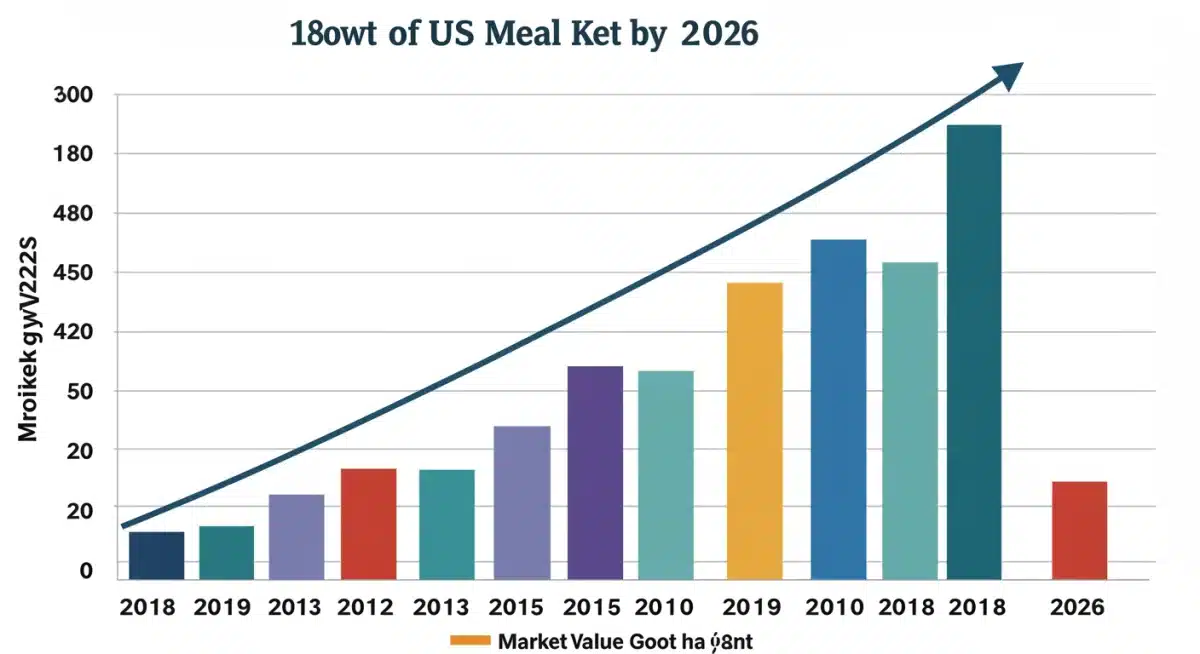 Bar chart depicting the 18% projected growth of the US meal kit market.