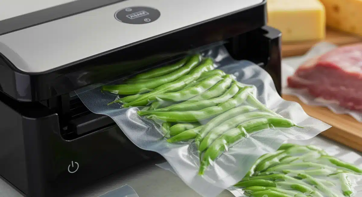Vacuum sealer preserving fresh green beans for extended shelf life