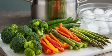 Vibrant blanched and shocked vegetables for a healthy meal