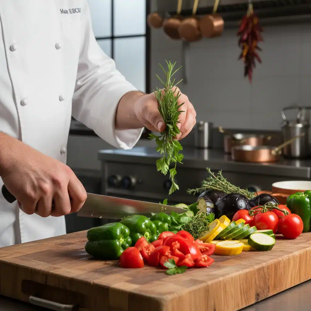 Chef preparando un plato español con ingredientes frescos Km 0