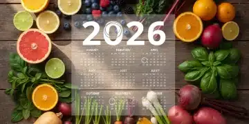 Colorful arrangement of fresh seasonal fruits and vegetables for 2026 US cooking
