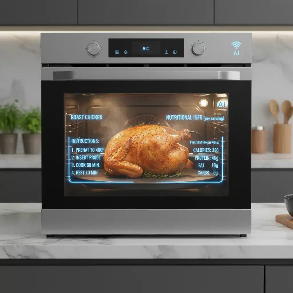 AI-powered smart oven displaying recipe for quick weeknight meal