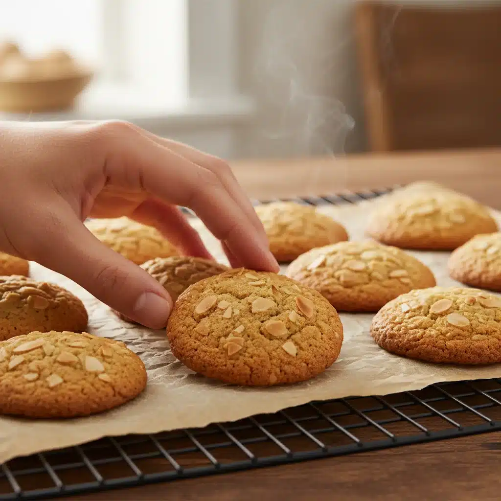 Freshly baked almond flour cookies on a cooling rack.