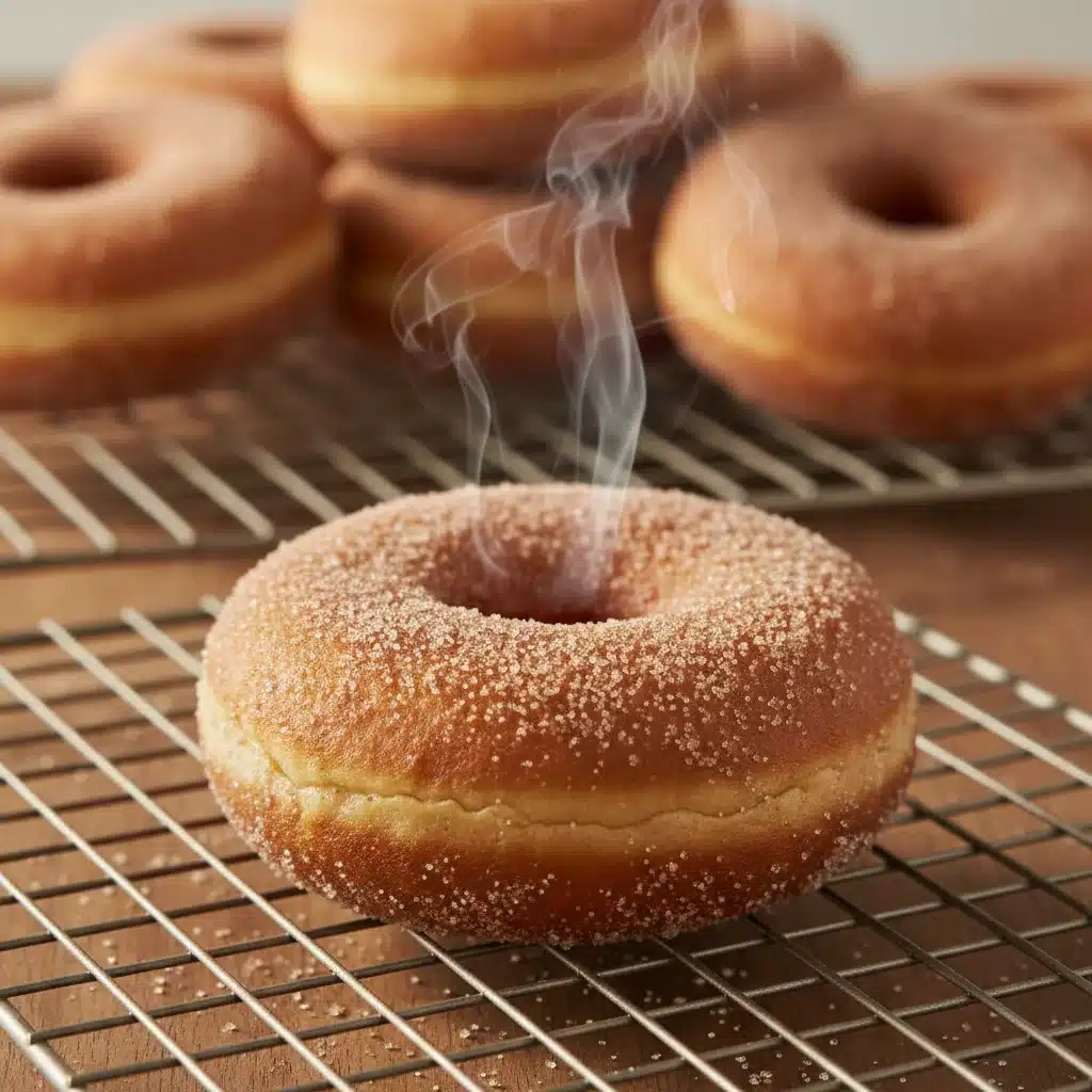 Freshly baked apple cider donut dusted with cinnamon sugar.