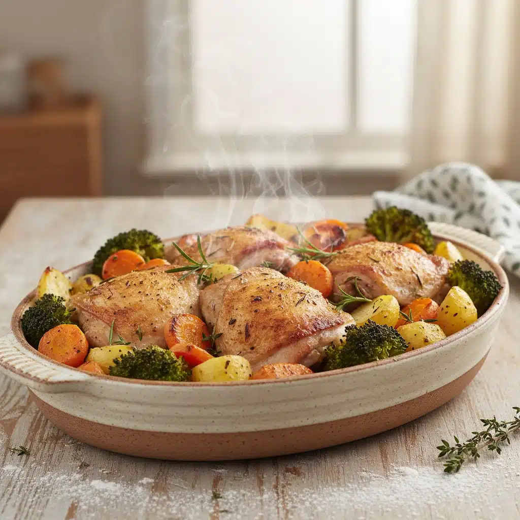 Delicious baked chicken and vegetable tray bake, a perfect easy family meal.