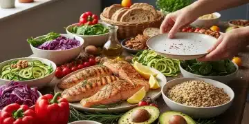 Colorful healthy meal with balanced macronutrients on a rustic table