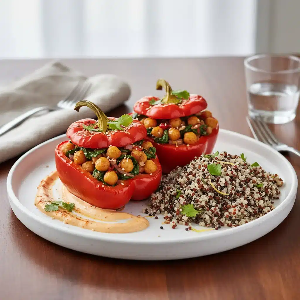 Spicy chickpea and spinach stuffed bell peppers with quinoa side