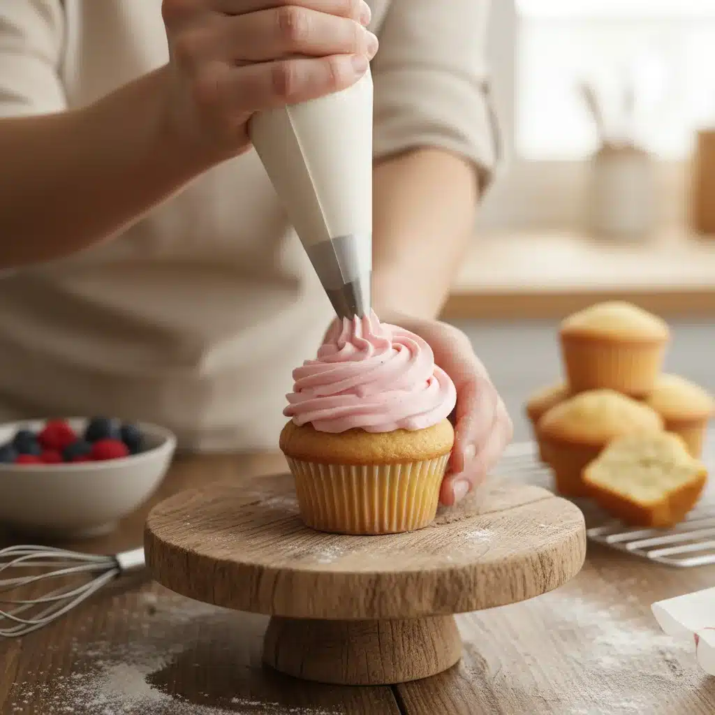 Decorating a homemade cupcake with frosting