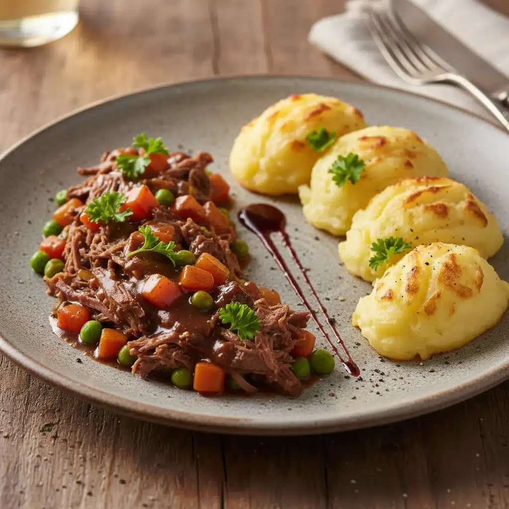 Gourmet deconstructed shepherd's pie made from roast beef leftovers.