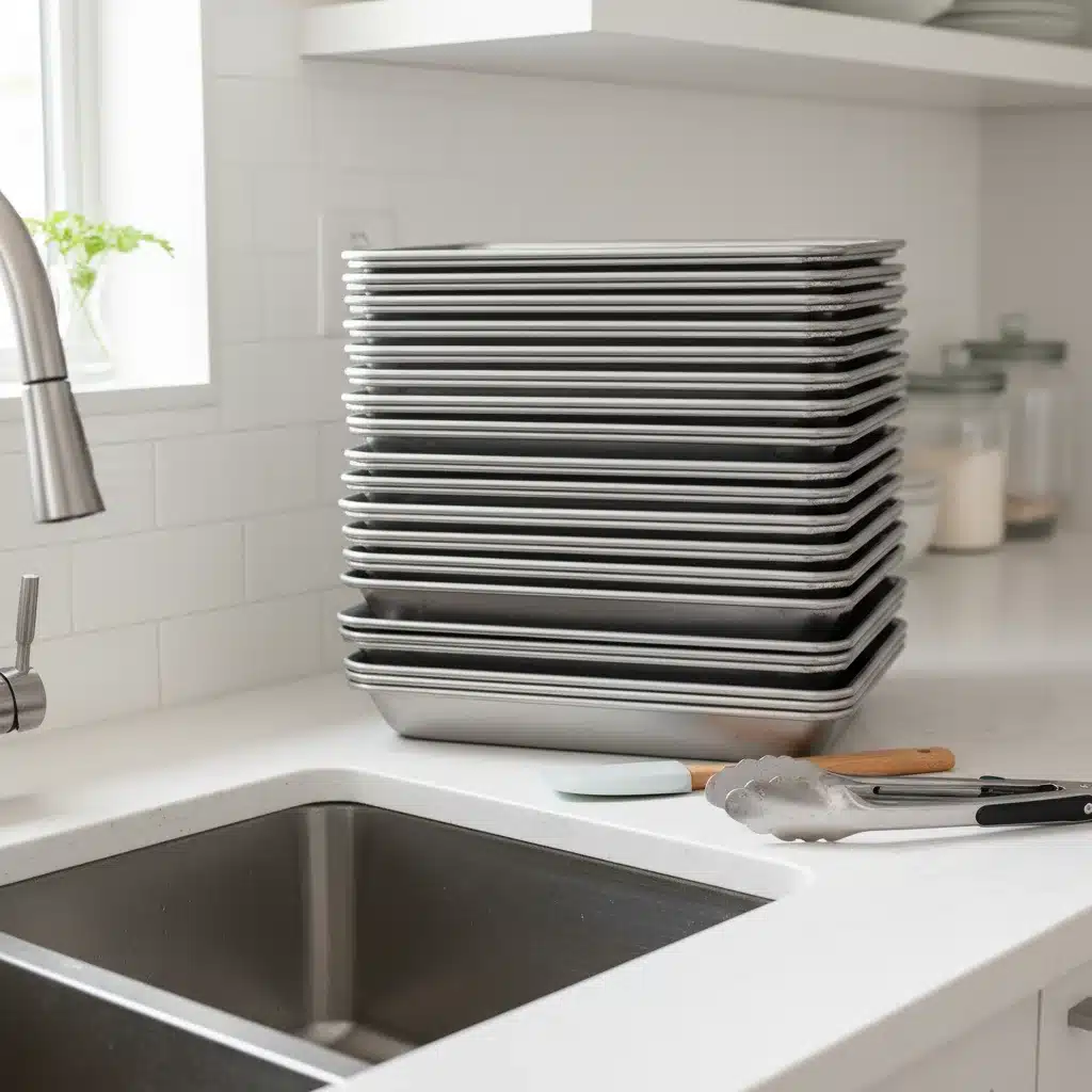 Clean baking sheets and kitchen utensils, symbolizing easy cleanup