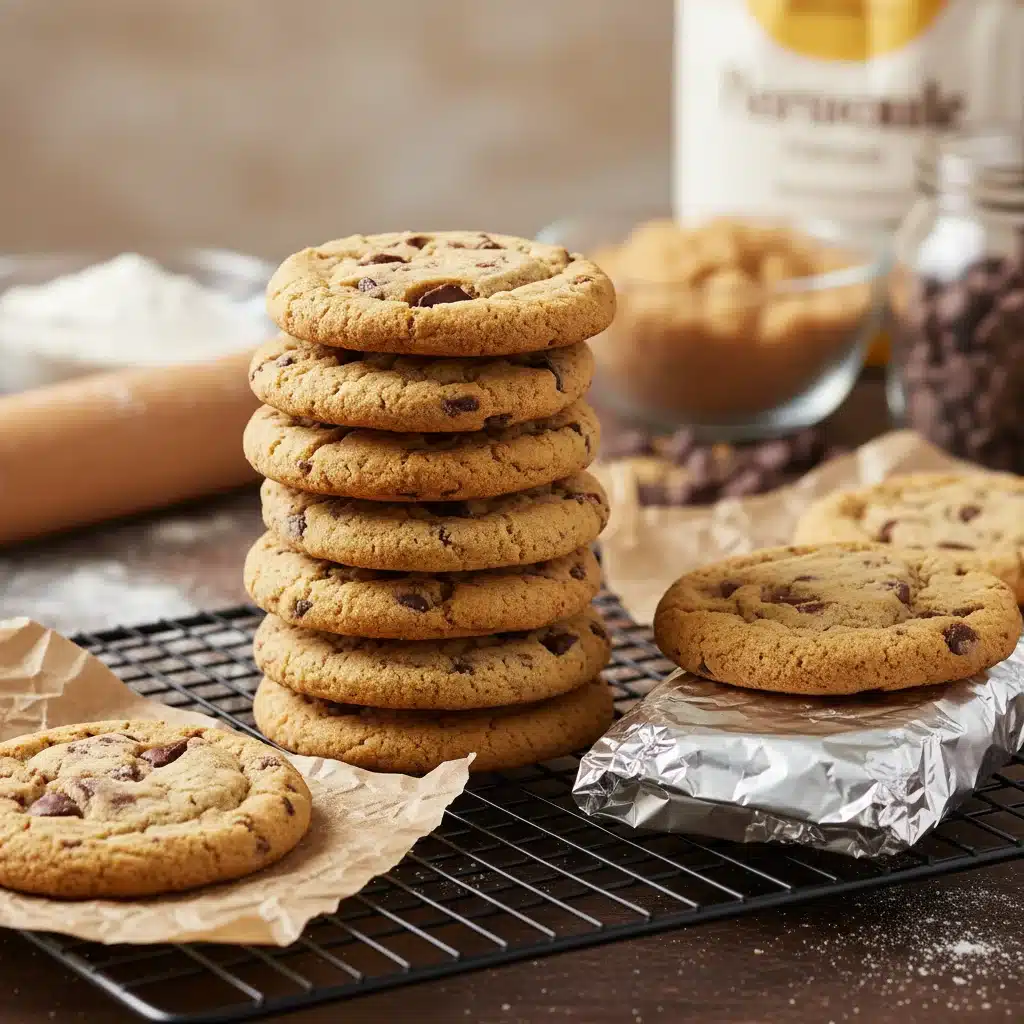 Chocolate chip cookies wrapped for freezer storage