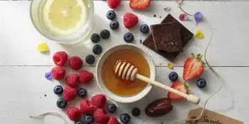 Assortment of healthy sweet treats and natural sweeteners for sugar reduction