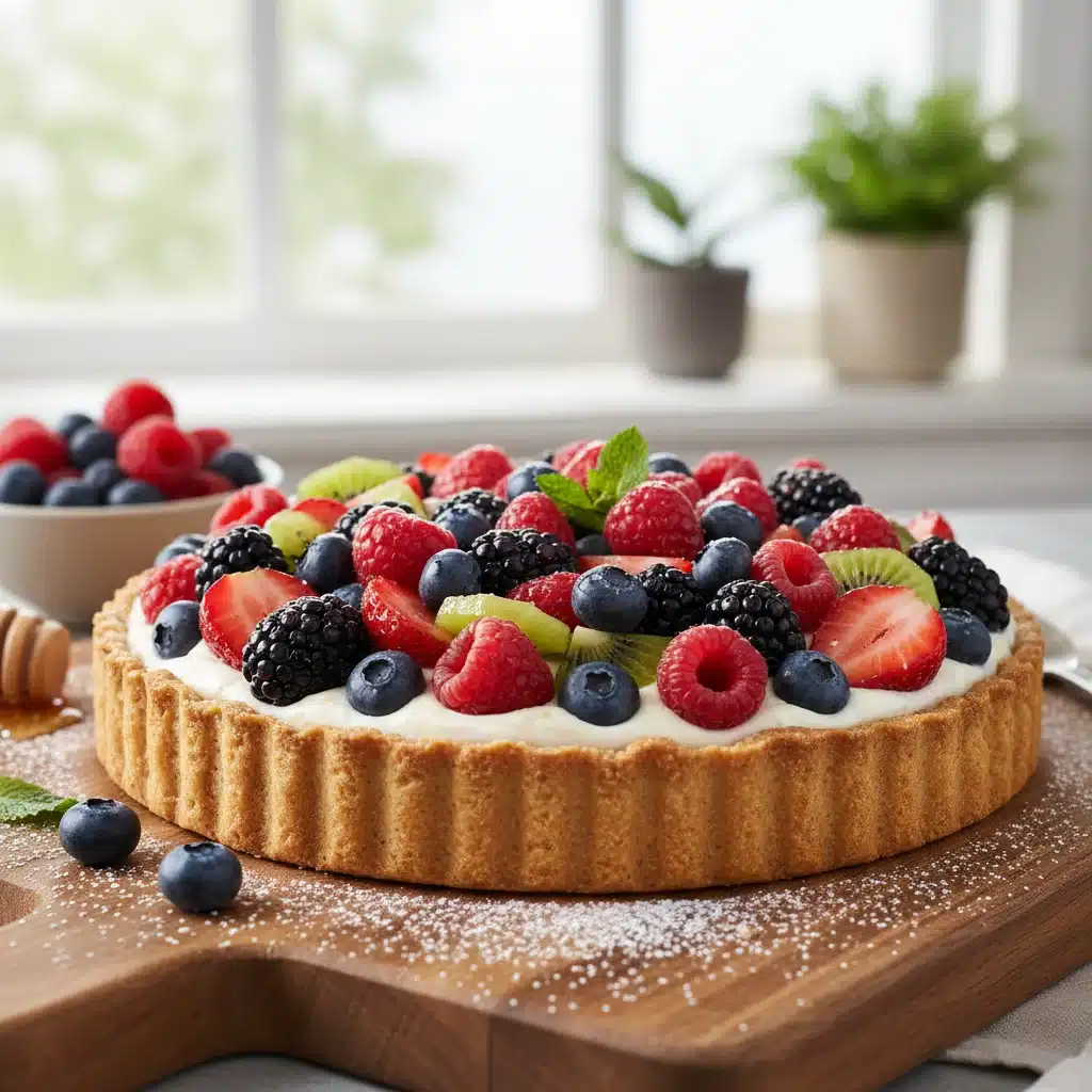 Homemade healthy fruit tart with fresh berries